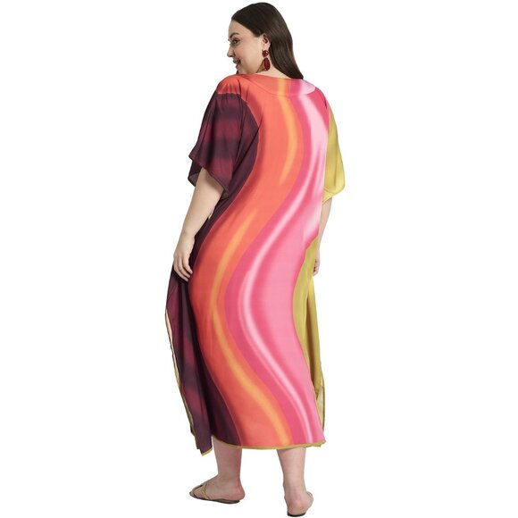 Gypsie Blu Multicolor Polyester Caftan Dress Plus Size Evening Wear Maxi Dresses - Picture 7 of 8